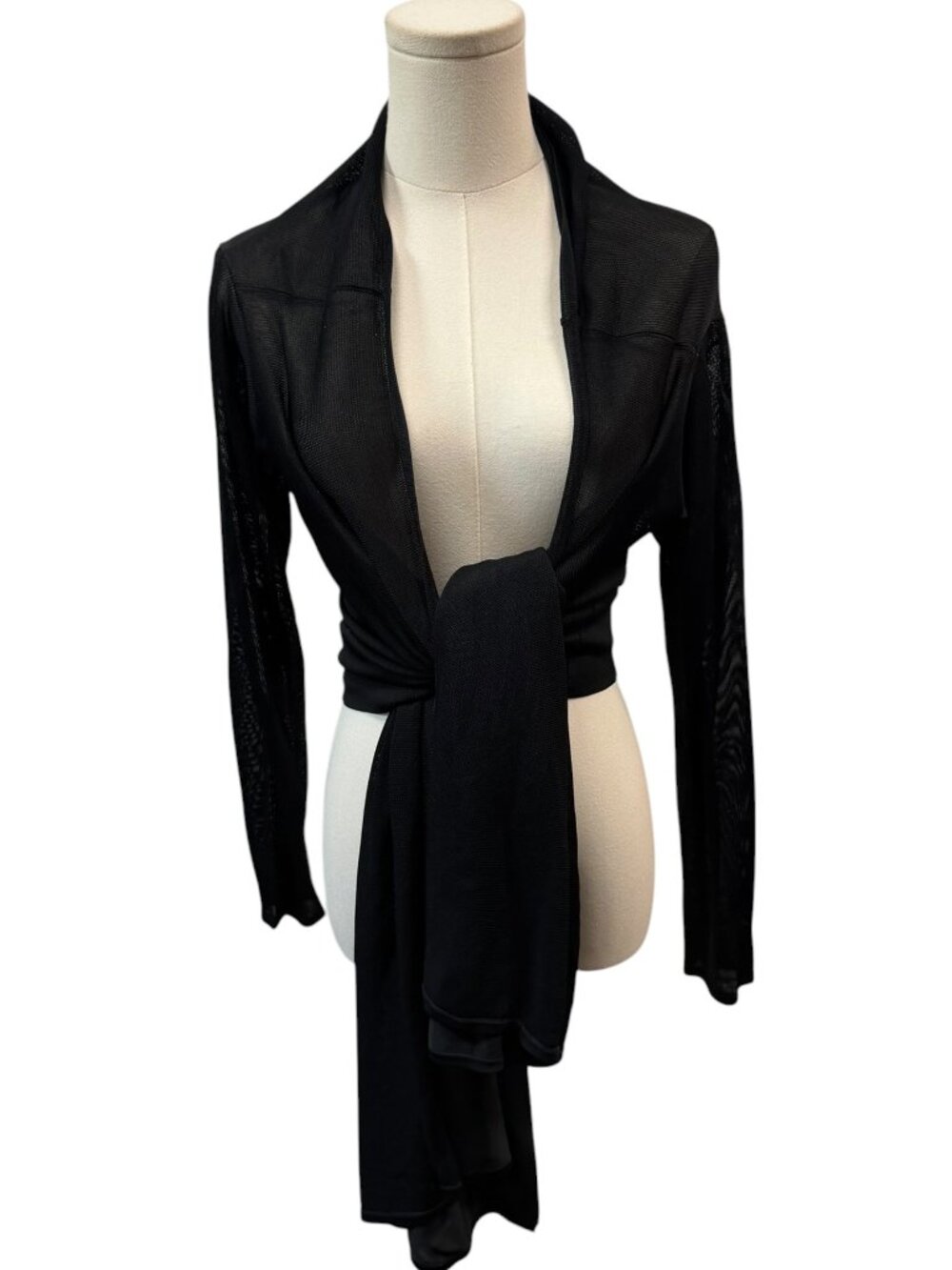 Herve Leger Black Mesh Tie Wrap Cardigan Shrug XS/S EUC Old Money